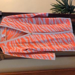 Chico's Animal (Zebra) Orange/Tan Print Cardigan Size Medium